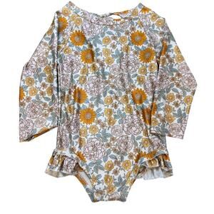 Boutique Girls 130 US 8 Floral Ruffle Leotard Tie Back Long Sleeve Retro